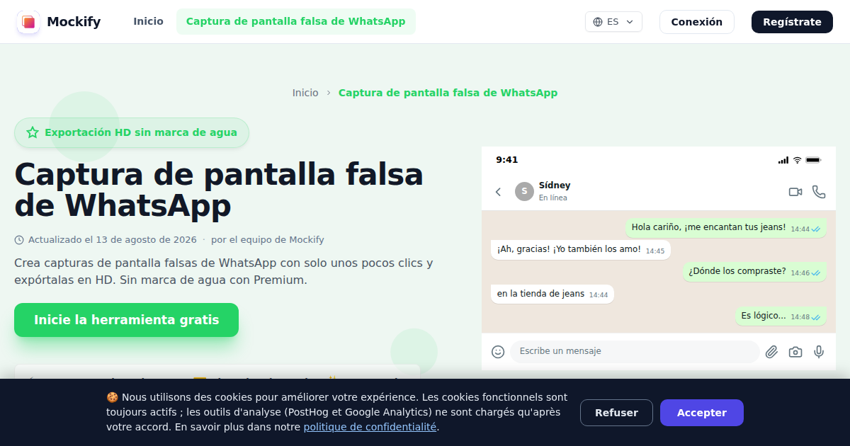 Ejemplo de captura de pantalla realista generada con Mockify