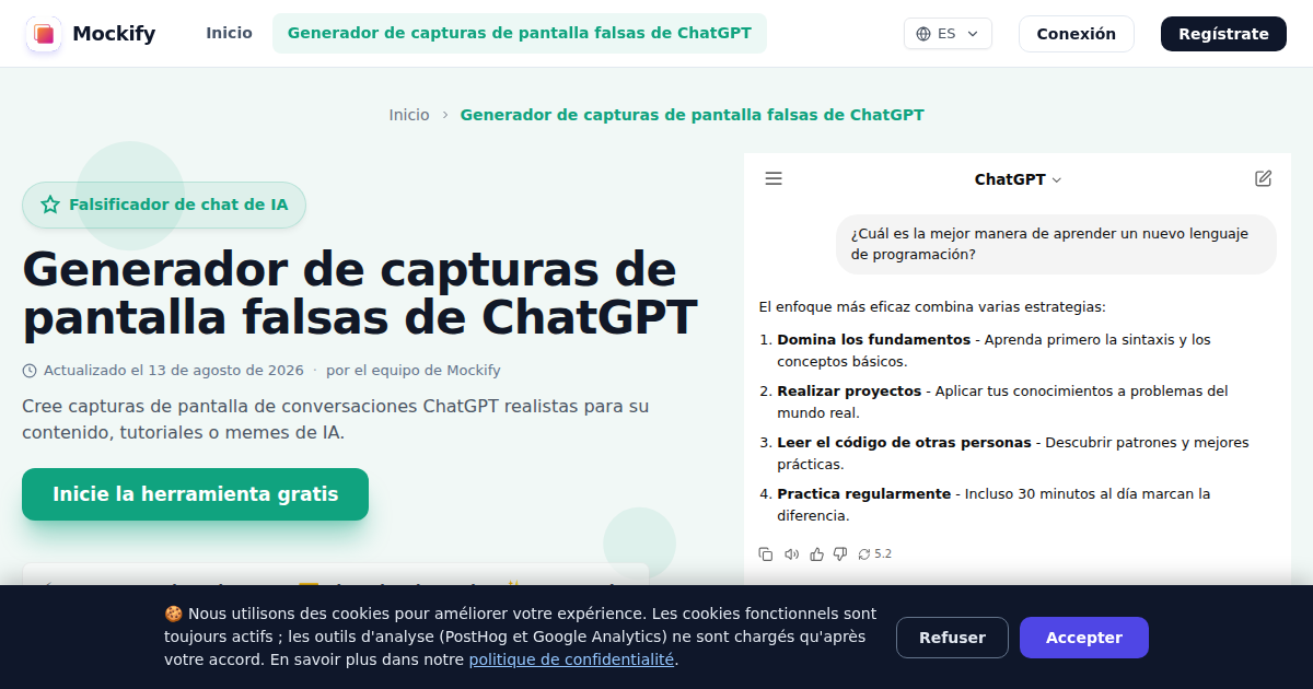 Ejemplo de captura de pantalla realista generada con Mockify