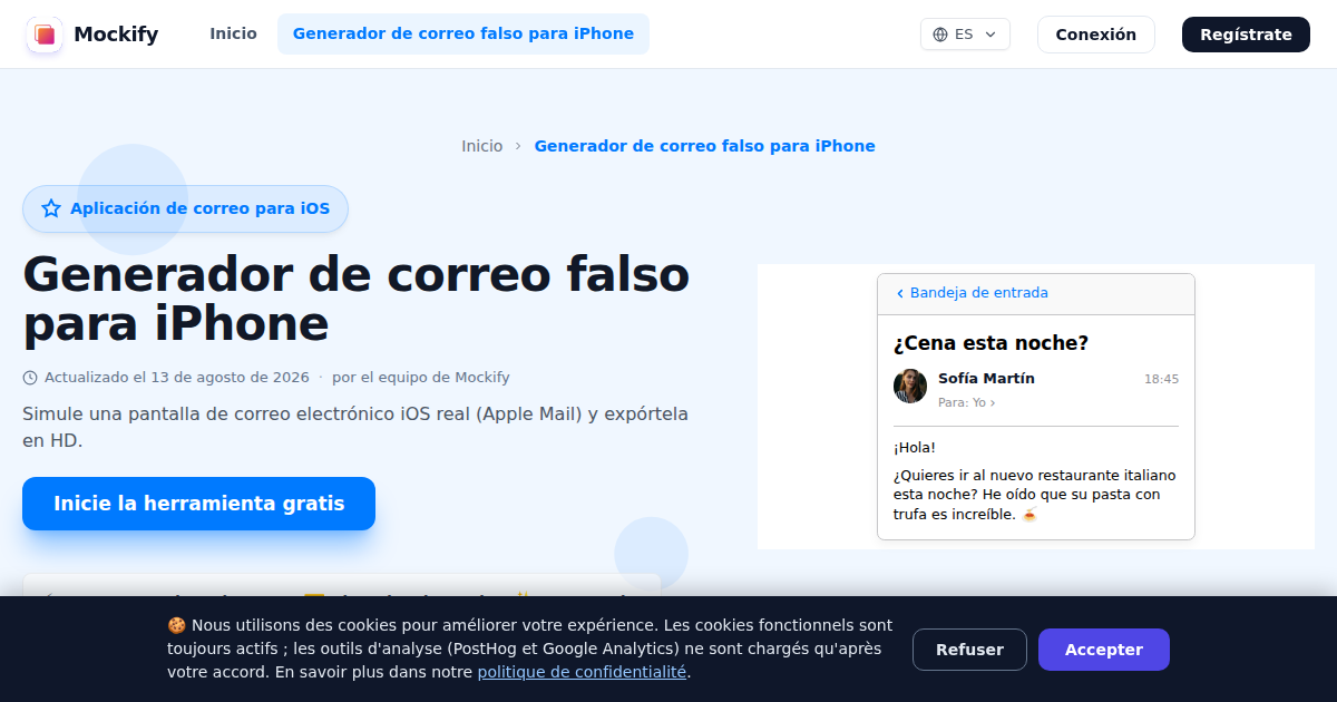 Ejemplo de captura de pantalla realista generada con Mockify