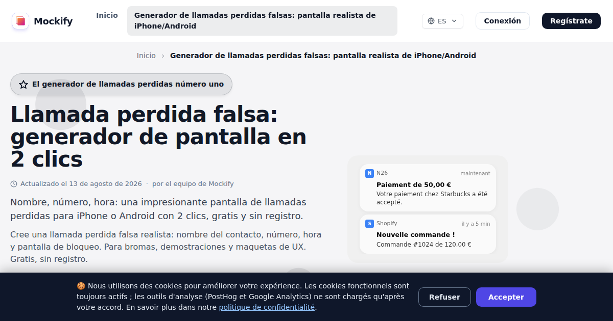 Ejemplo de captura de pantalla realista generada con Mockify