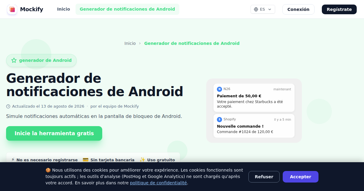 Ejemplo de captura de pantalla realista generada con Mockify
