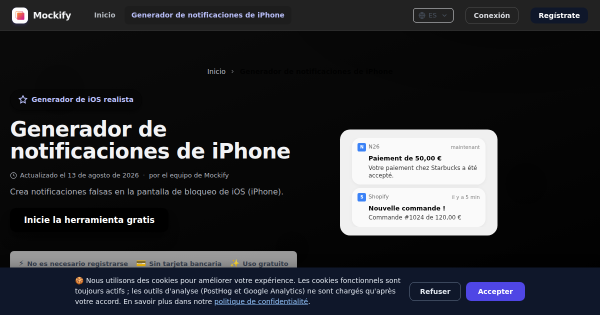 Ejemplo de captura de pantalla realista generada con Mockify