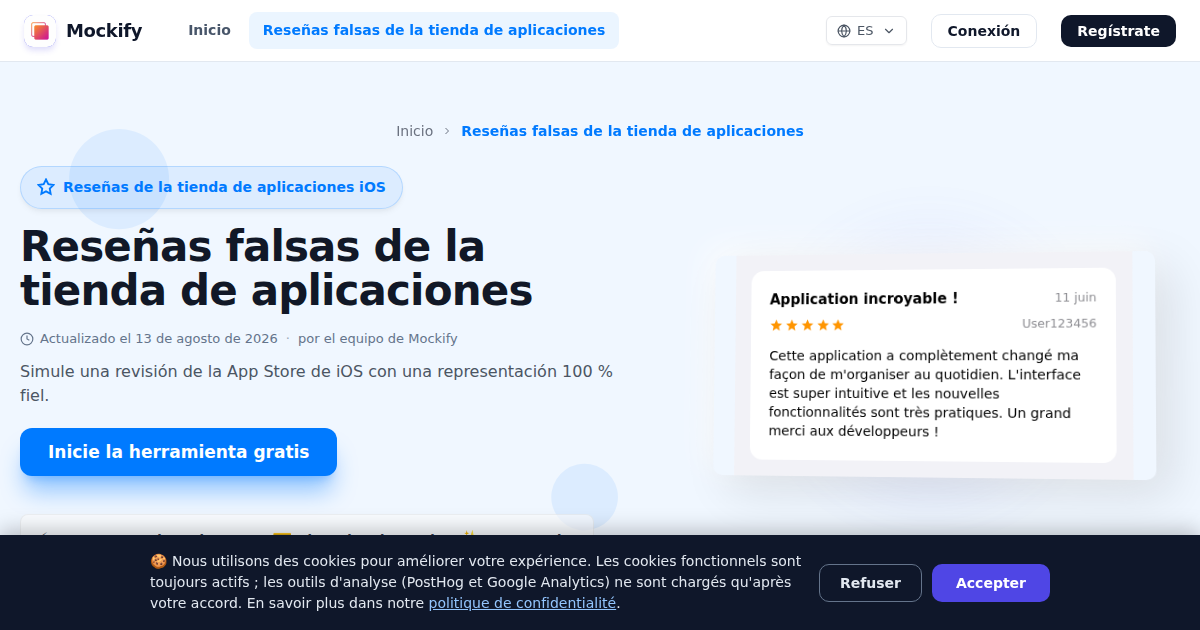 Ejemplo de captura de pantalla realista generada con Mockify